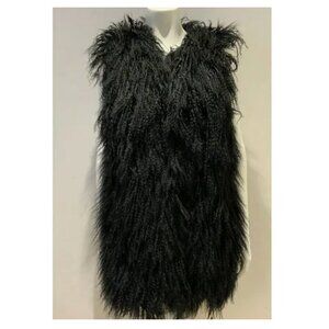 Boho Chic Ralph Lauren Black Faux Shearling Fur Vest New without Tags Small